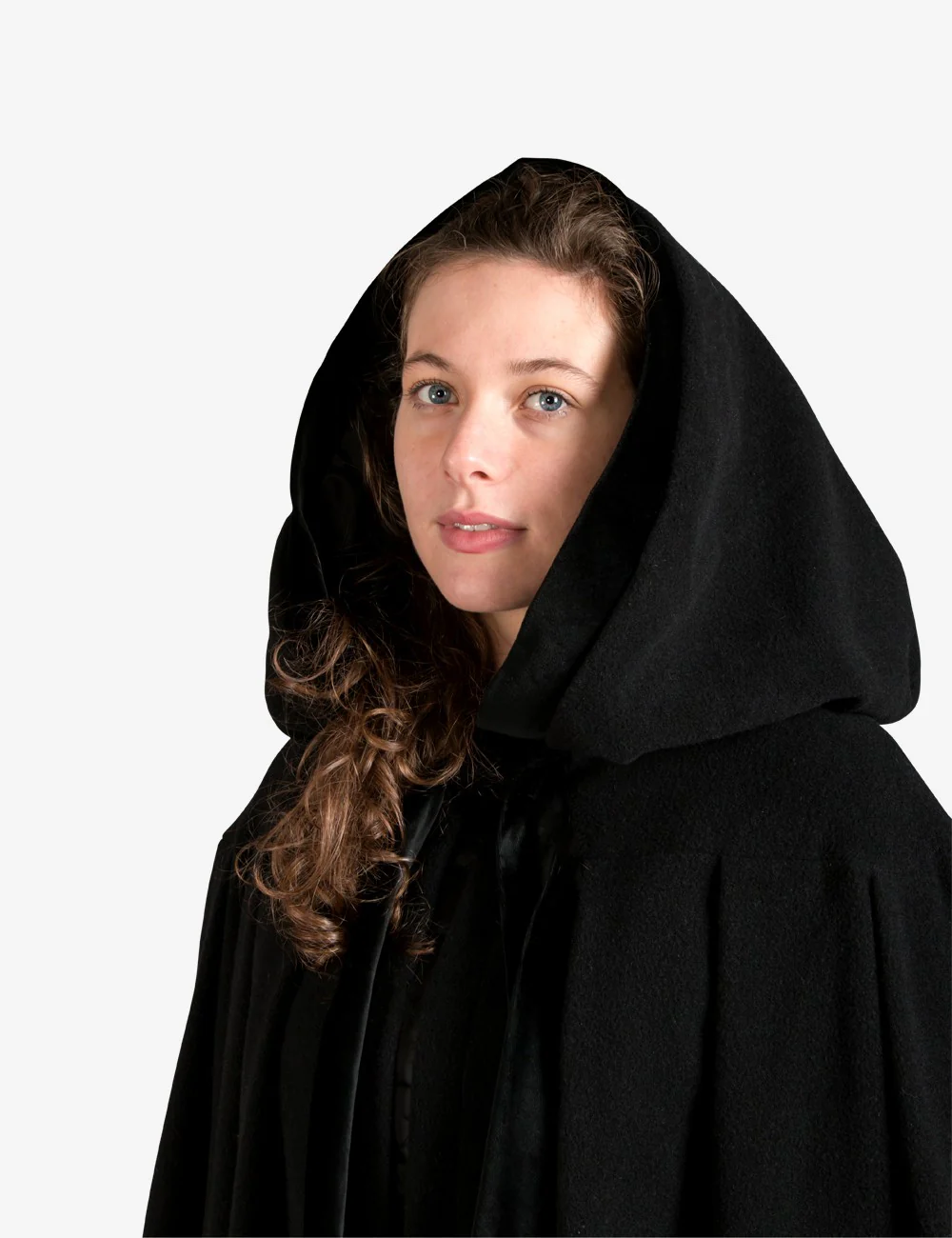Unisex Mantello Nero In Pura Lana Con Cappuccio - Image 3
