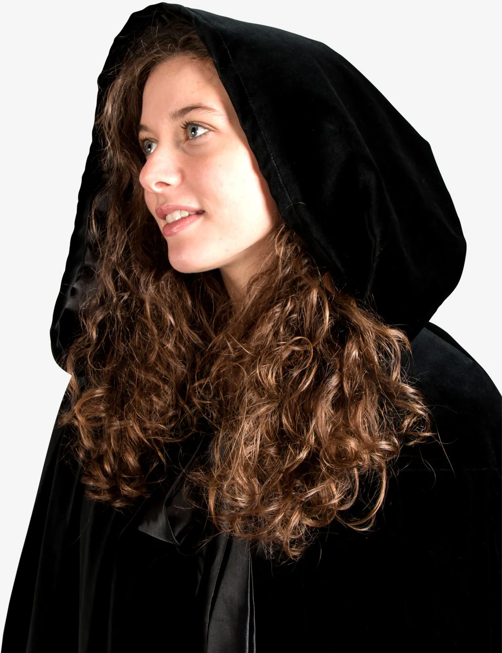 Unisex Mantello Nero In Velluto Con Cappuccio - Image 3