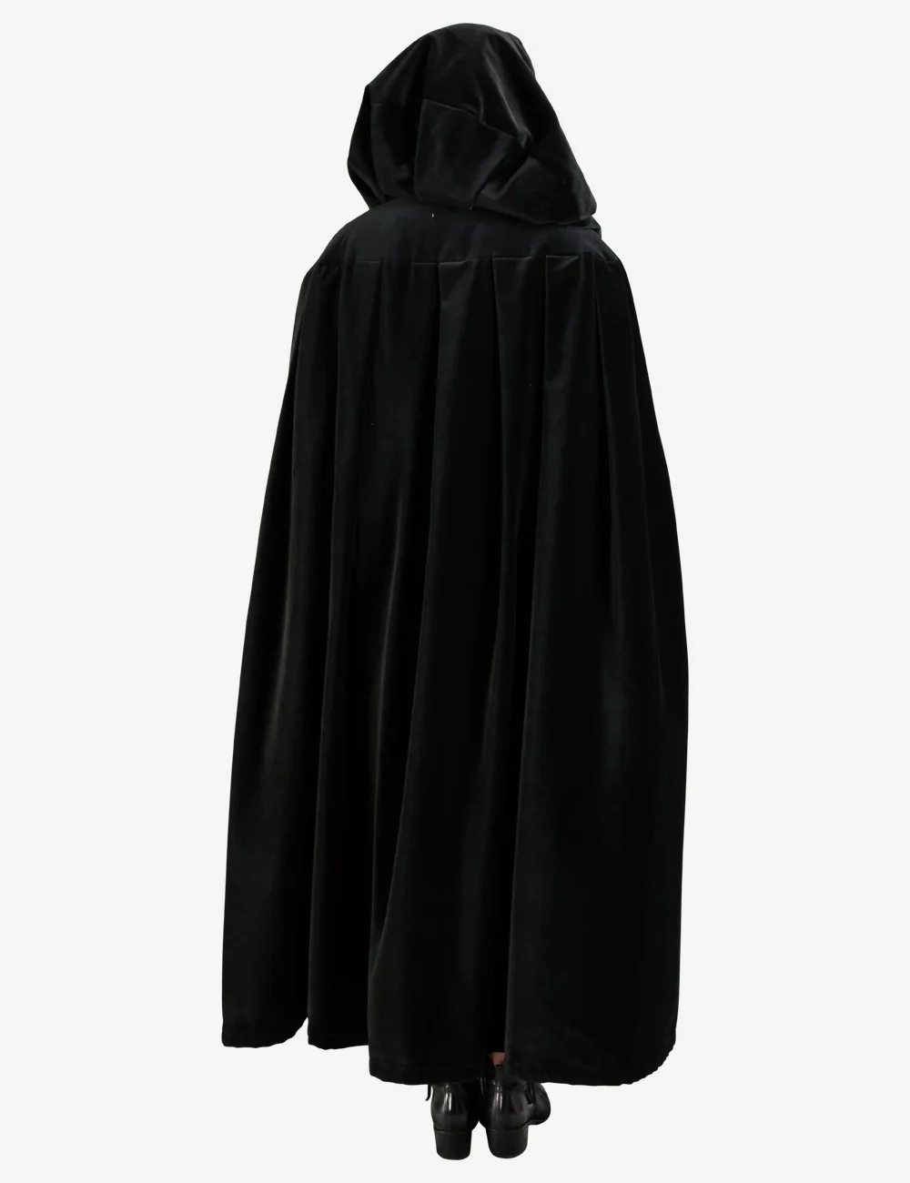 Unisex Mantello Nero In Velluto Con Cappuccio - Image 4