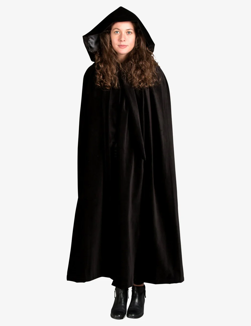 Unisex Mantello Nero In Velluto Con Uscita Mani - Image 3
